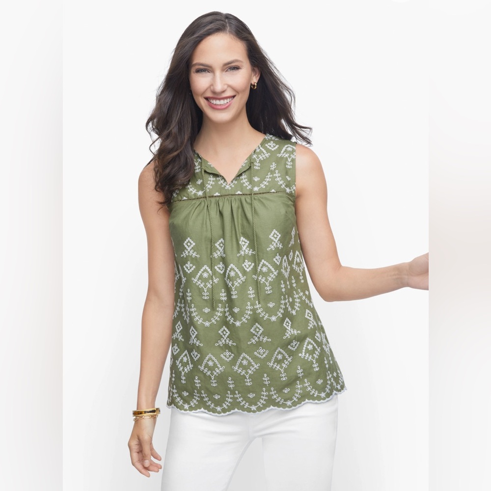 Talbots Green Embroidered Blouse